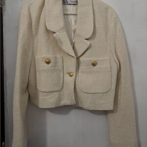 Zara Women's Cream Textured Jacket